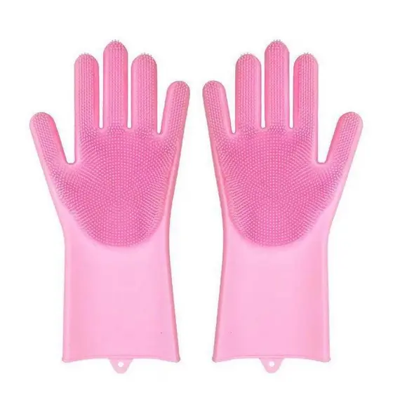 Um Par De Luvas Com Máquina De Lavar Louça De Esponja De Silicone Multiuso