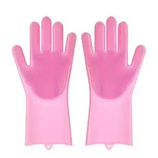 Um Par De Luvas Com Máquina De Lavar Louça De Esponja De Silicone Multiuso