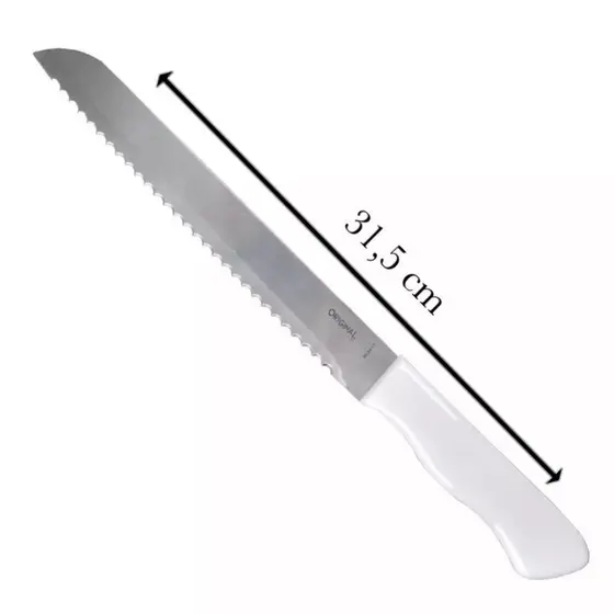 Faca de Pão Bolo Torta Lâmina Aço Inox 8 Polgadas 32,5cm Original Line Cabo Plástico Branco Cozinha Serra Serrilha