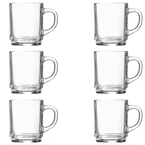 Conjunto 6 Canecas 220ML 7,2x9CM Vidro Copo Liso Para Bebidas Drinks Café Chá Copos Elegante Durável