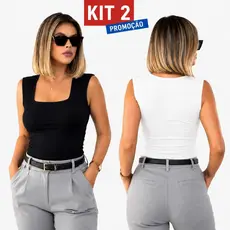 Kit 2 Regata Decote Quadrado Feminina Suplex Básica Blusinha Lançamento Verão Top Envio em 24H