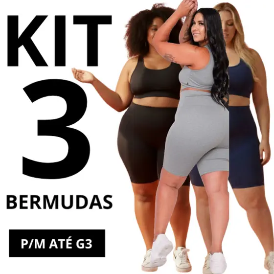 Kit C/3 Bermudas Legging Femininas Cintura Média Academia e Dia a Dia