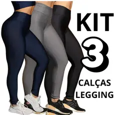 Kit 3 Calças legging Leg Lisa Feminina Cintura Alta Dia a Dia Academia