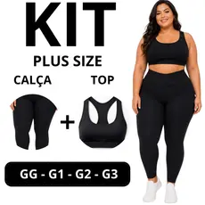 Kit Calça Legging Feminina Plus Size + Top Nadador Tecido Premium Grosso