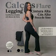 Calça Legging Flare Feminina Plus Size GG ao G3  Preta Cintura Alta Dia a Dia
