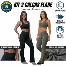 Kit 2 calças Legging Feminina Flare Boca de Sino Zero Transparência