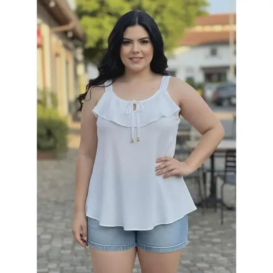Blusa Regata Feminina Plus Size Babado Na frente