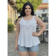 Blusa Regata Feminina Plus Size Babado Na frente