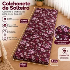Colchão Para Dormir Dobrável Solteiro Estampado Visita Camping Tamanho 1,90m x 65cm - Espessura 5cm