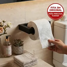 Porta Papel Higiênico Adesivo Sem Furo | Fita 3M Original | Suporte Banheiro Preto Fosco