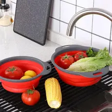 Escorredor de Silicone Dobrável Com Alças para Macarrão Legumes Verduras