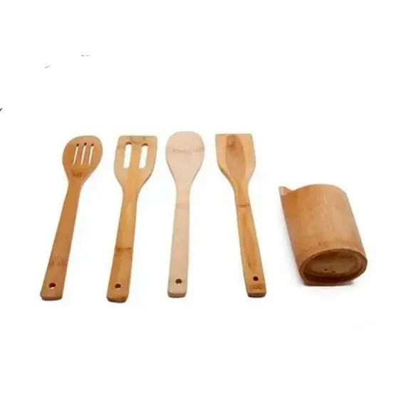 Kit Talher Bambu c/ 5 peças Madeira Cozinha