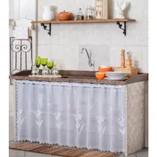 Cortina Para Pia Cozinha De Renda Branca 1,30 X 70 Bancadas