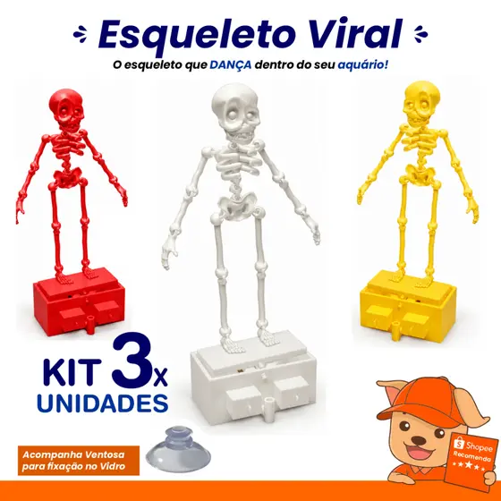 Kit 3 Esqueleto Decoração Aquário Movimento por Bolhas de Ar Michael Jackson