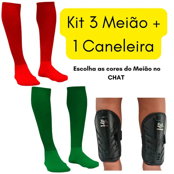 Kit com 3 Pares de  Meião De Futebol  Infantil e Juvenil  24 ao 36 + 1 Caneleiras Infantil e Juvenil