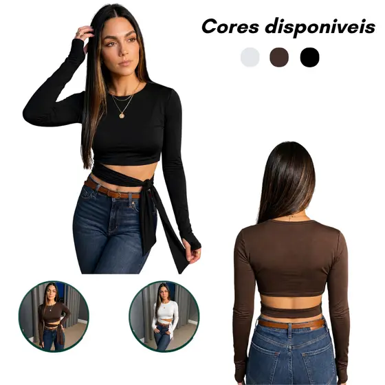 Kit 2 ou 1 Cropped Suplex Premium Manga Longa Com Amarração Modela o Corpo
