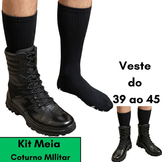 Kit 3/6/12 Meia Militar Cano Alto 39 ao 45 Grossa Algodão Masculina Militar Para Coturno Conforto Resistente