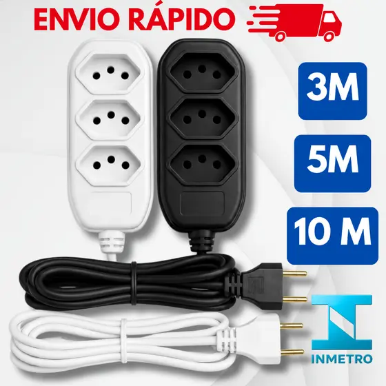 Extensão elétrica 10 5 3 2 metros bivolt 110v/220v padrão brasileiro 3 pinos