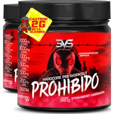 2 Potes Pré Treino Prohibido 360g Contendo Creatina, Beta Alanina, Taurina, Cafeína, Arginina e Mais