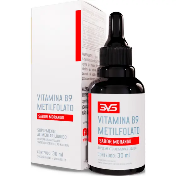 Vitamina B9 Metilfolato (Ácido Fólico) Com Fórmula Concentrada Em Gotas 30ml - Sabor: Morango