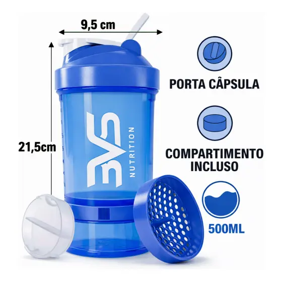 Coqueteleira Shaker 500ml 3VS Nutrition Com Compartimento Para Pó Cápsulas Mixer Academia Whey