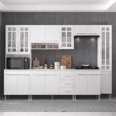 Cozinha Modulada Completa Fidelitá Viena 6 Peças 295cm 15 Portas 3 Gavetas Com Tampo Branco