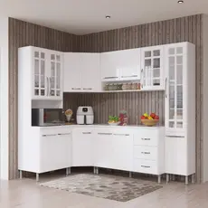 Armário de Cozinha Modulada Completa Fidelitá Viena 6 Peças 375cm 14 Portas 3 Gavetas Com Tampo Branco