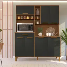 Armário De Cozinha Compacta Fidelitá Amsterdã 160cm 7 Portas 1 Gaveta Com Tampo e Fundo Freijó/Chumbo