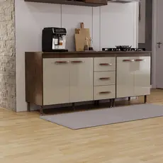 Kit 2 Balcões Modulados Gabinete Pia 120cm e Cooktop 70cm Com Tampo Lisboa Fidelitá Noce/Off-White
