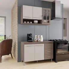 Armário de Cozinha Modulada Compacta Fidelitá Paris 2 Peças 120cm 5 Portas 3 Gavetas Com Tampo Nogal/Salinas