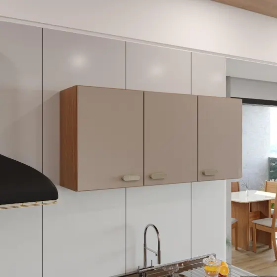 Armário Aéreo Modulado Fidelitá Mariana 120cm 3 Portas Freijó/Camurça