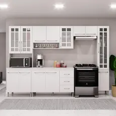 Cozinha Modulada Completa Fidelitá Viena 5 Peças 295cm 13 Portas 3 Gavetas Com Tampo Branco