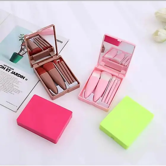 kit 5/10pc Mini espelho De Maquiagem portatil com( 5 pcs pincel)
