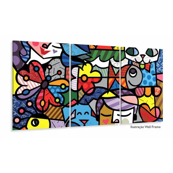 Quadros Decorativo Mosaico 90X50 3 peças Mdf Alta Resolução Full HD Romero Brito