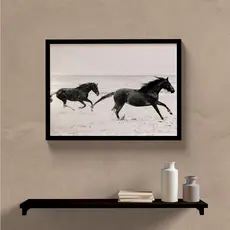 Quadro Decorativo Cavalos Preto e Branco 60x40 sala quarto escritorio