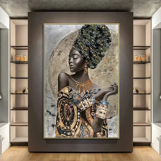 Quadro Decorativo Mulher Africana Turbante 60x40