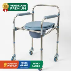 Cadeira Banho 4 Rodas Assento Dobrável 120kg Inox Sanitário Higiênica Hospitalar Obeso Idoso