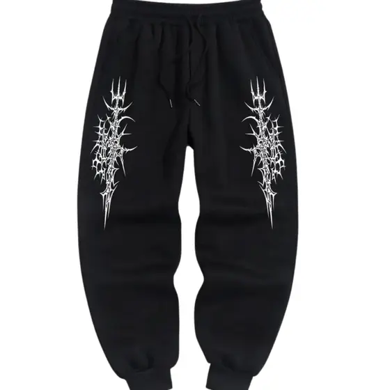 Calça Jogger Oversized Estilo Streetwear Estampa Gótica Moletom