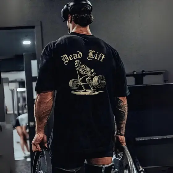 Camiseta Oversized Academia Powerlifting  Deadlift Caveira   Treino Fitness