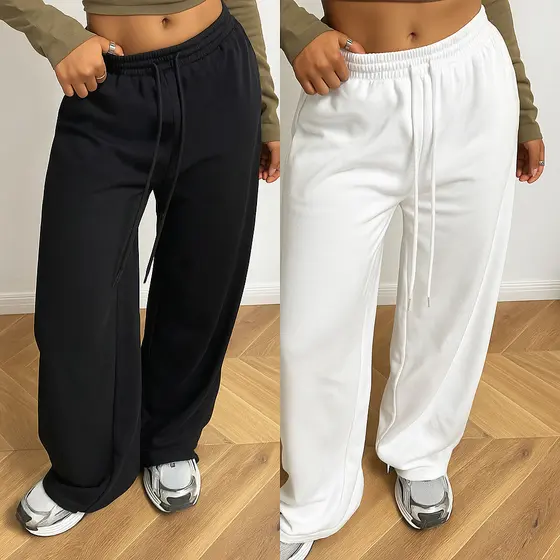Kit 02 Calça Wide Leg Moletom Básica Elástica Soltinha Street Moletom Reto Larga