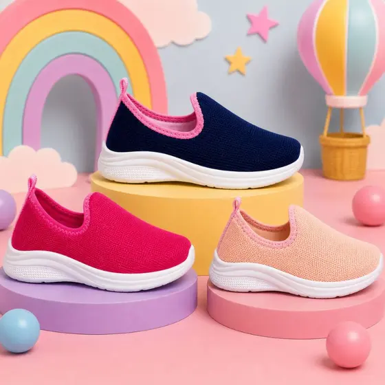 Tênis Escolar Infantil Menina Calce Fácil Elástico Antiderrapante Volta Às Aulas Confortável Slip On