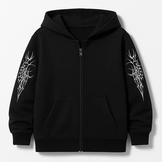 Moletom Zíper Streetwear Cyber Gótica Estampa Algodão Estilo Underground Estilo Casual