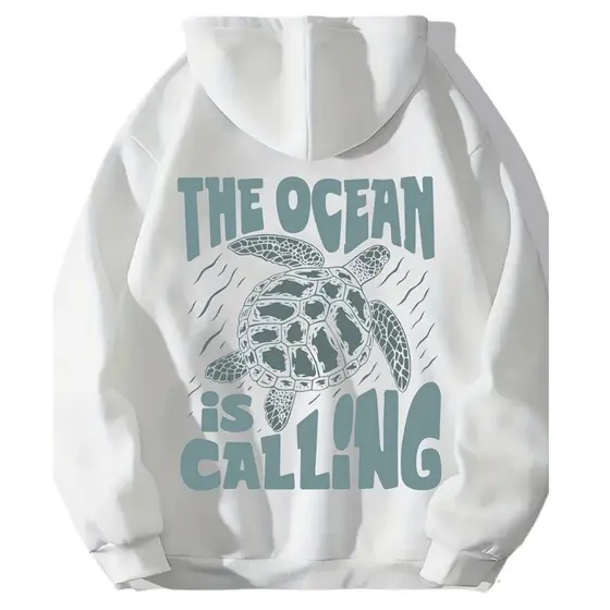 Moletom Tartaruga Canguru Oceano Estampado Unisex Flanelado
