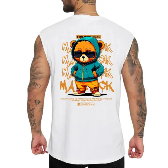 Regata Oversized Verão Estampa Urso Estilo De Rua Retrô