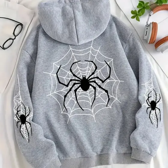 Moletom Canguru Algodão Design Teia Aranha Forrado Inverno Confortável
