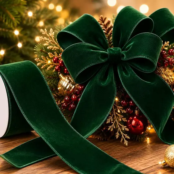 Rolo de Fita Aramada Veludo Dupla Face Diversas Cores Decoração Natal 9,14M X 6,3CM Luxo