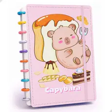 Caderno Inteligente Capivara Padeiro Médio B5 10 Discos Coloridos e Elástico 80 Folhas Escolar