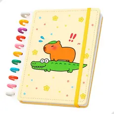 Caderno Inteligente 11 Discos Colorido Capivara A4 Universitário com Elástico 80 Folhas Escolar