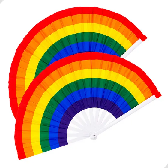 Kit 2 Leques Grande Arco-íris Bandeira LGBTQIAPN+ 64cm Carnaval E Festa Resistente Plástico Dobrável