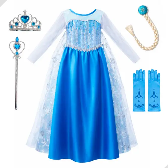 Fantasia Elsa Frozen Completa Vestido Com Coroa Cabelo Trança E Varinha Infantil Festa Halloween